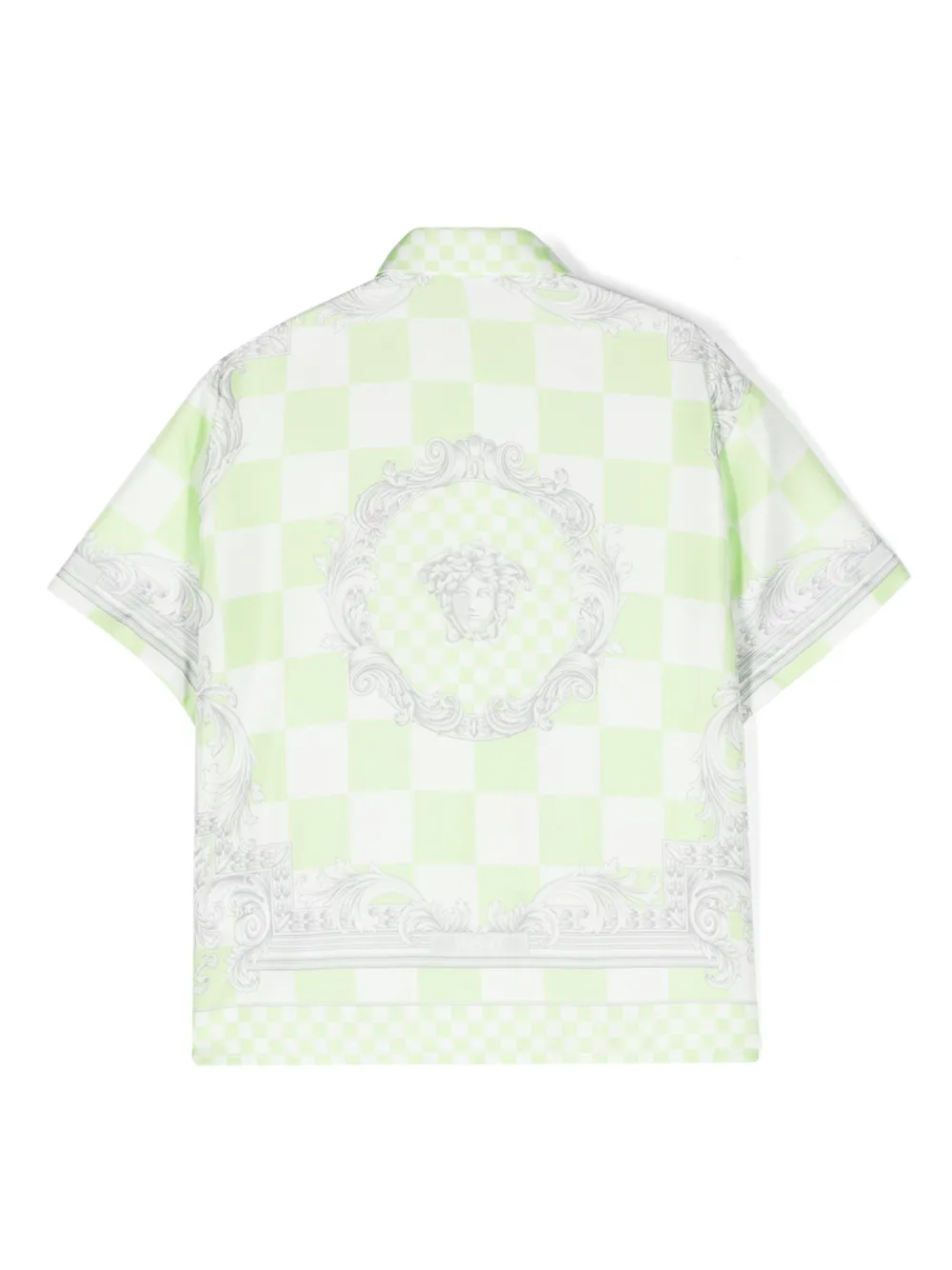 Шелковая рубашка в клетку с узором Baroque Versace Kids, зеленый — фото 2