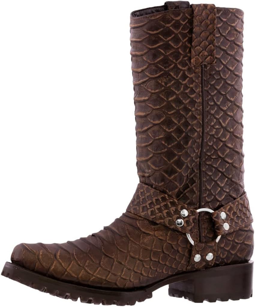 

Мужские коричневые мотоциклетные кожаные ботинки Texas Legacy с принтом змеи питон в ковбойском стиле