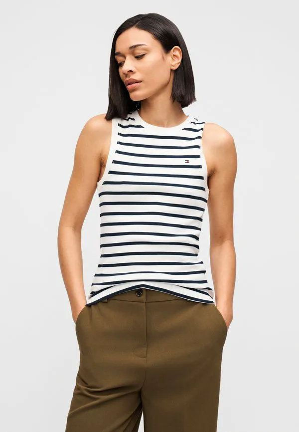 Облегающая майка с круглым вырезом Tommy Hilfiger, Breton Ecru/Dark Night Navy — фото 4