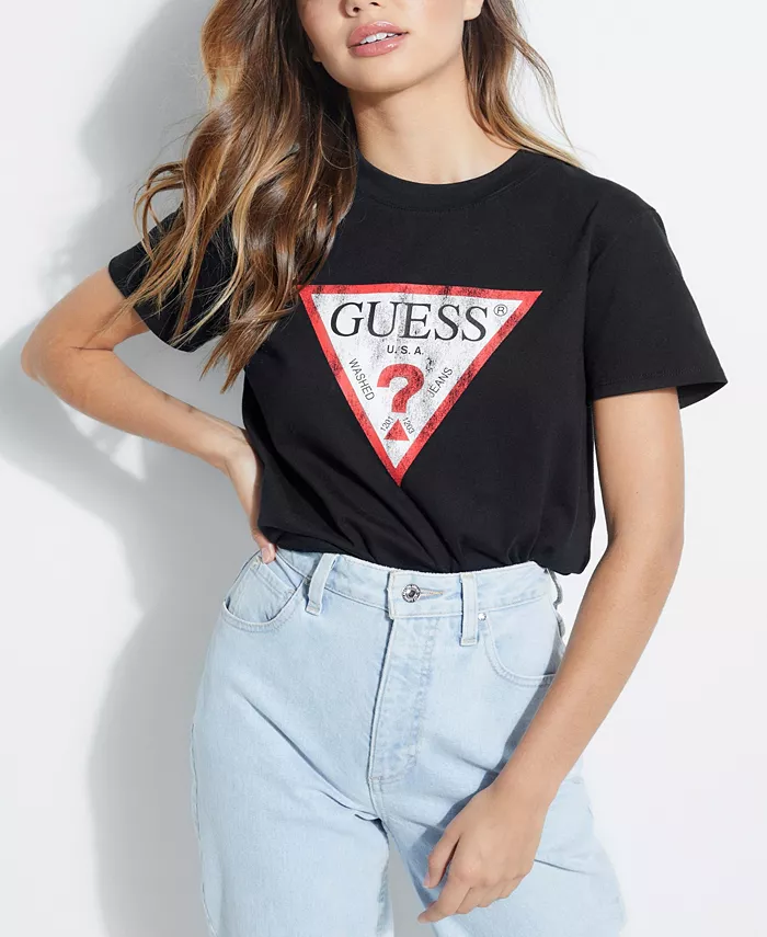 

Женская футболка классического кроя из органического хлопка с логотипом GUESS, черный