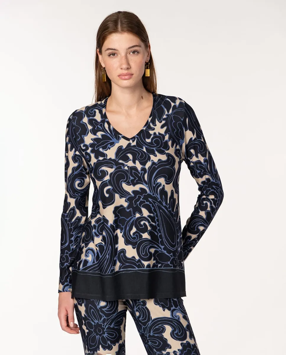 

Женская футболка с круглым вырезом из вискозы с узором пейсли Naulover, синий