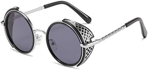 

Винтажные солнцезащитные очки в стиле стимпанк для женщин, круглые мужские солнцезащитные очки с металлической резьбой, мужские солнцезащитные очки UV400 MTZJH, C3silver Black