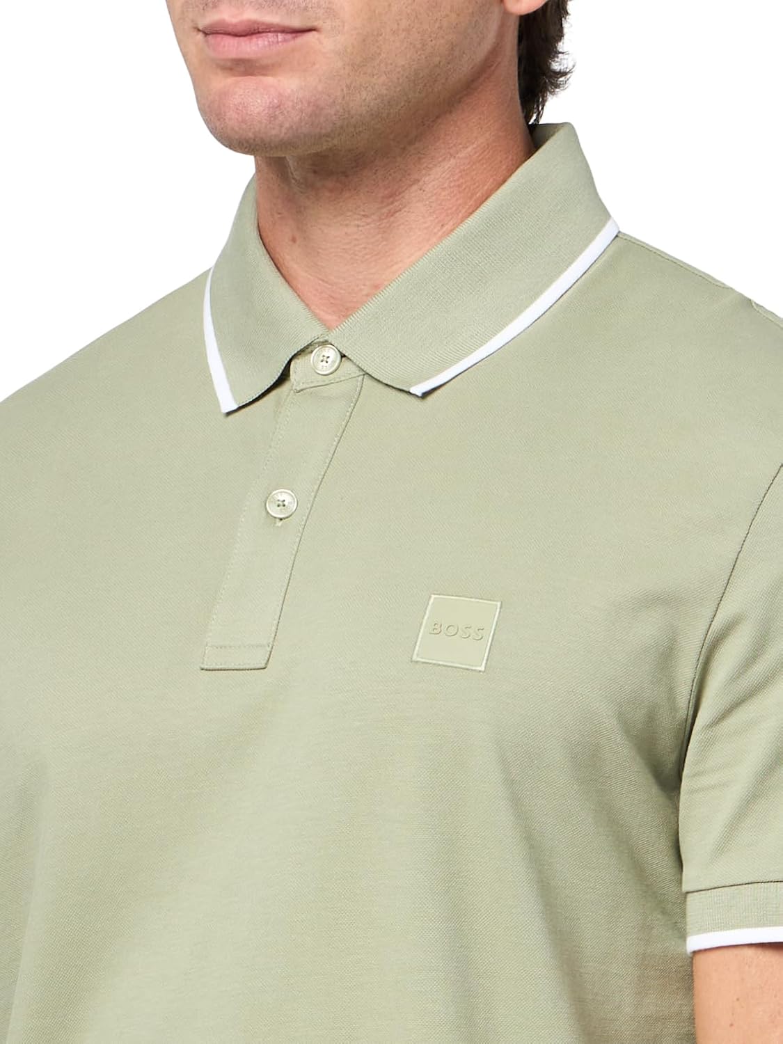 BOSS Мужская поло с квадратным логотипом Slim Fit из хлопка, Celery — фото 3