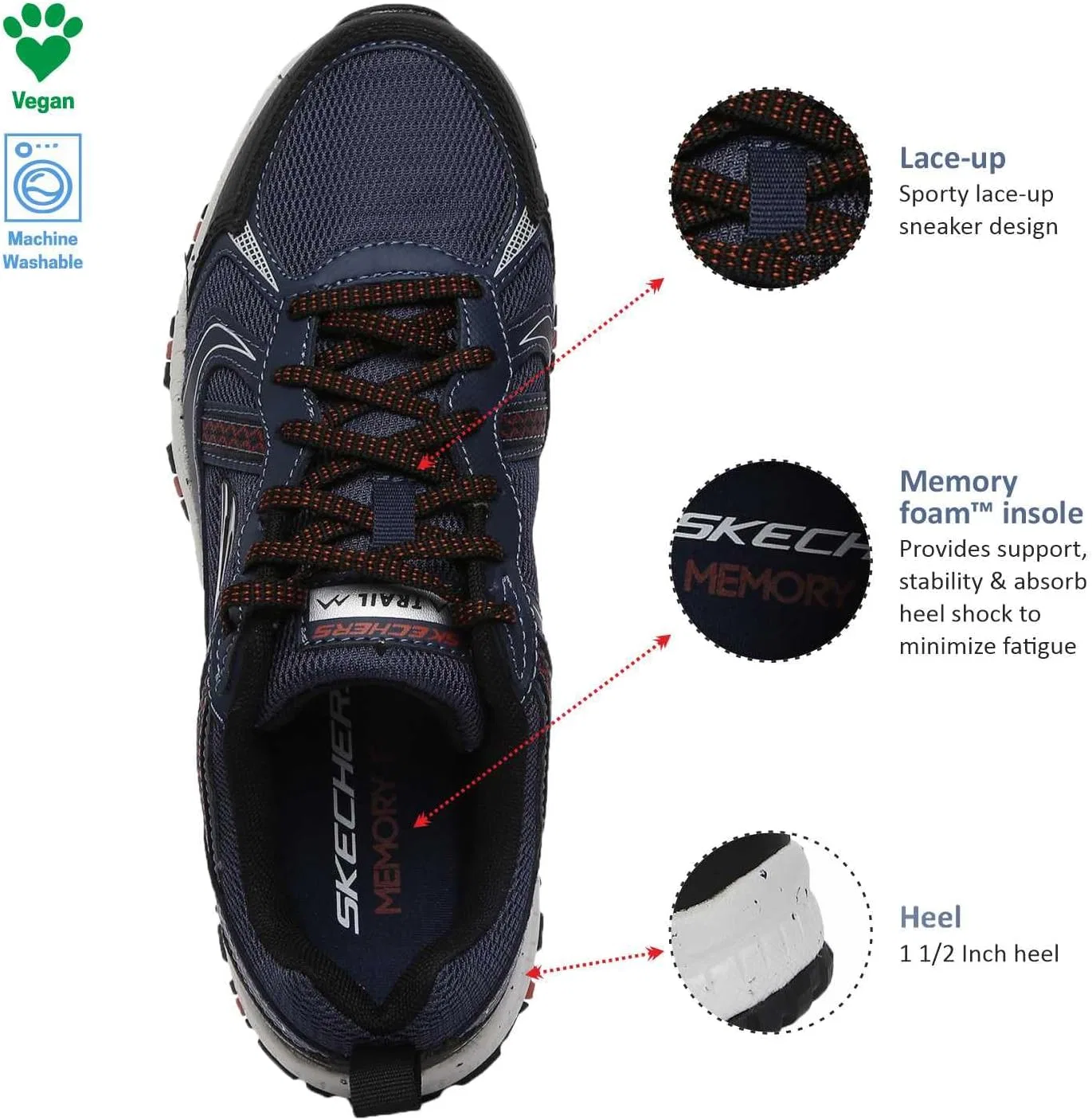 Мужские кроссовки Skechers 237266 Ntbk, Navy Leather Mesh Synthetic Trim — фото 4