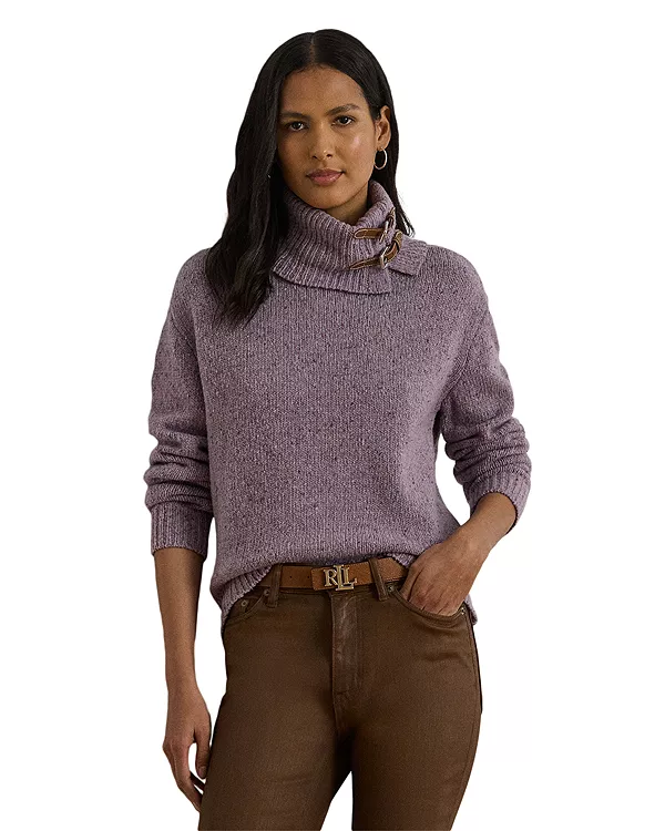 

Меланжевый свитер с высоким воротником и пряжкой Ralph Lauren, фиолетовый