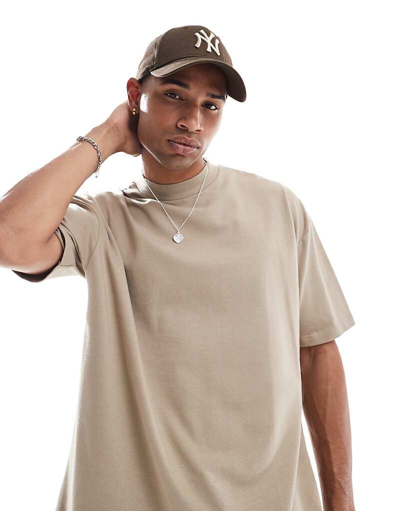 

ASOS DESIGN – Essential – Серо-бежевая плотная футболка oversize с высоким воротником, 240 г/м2