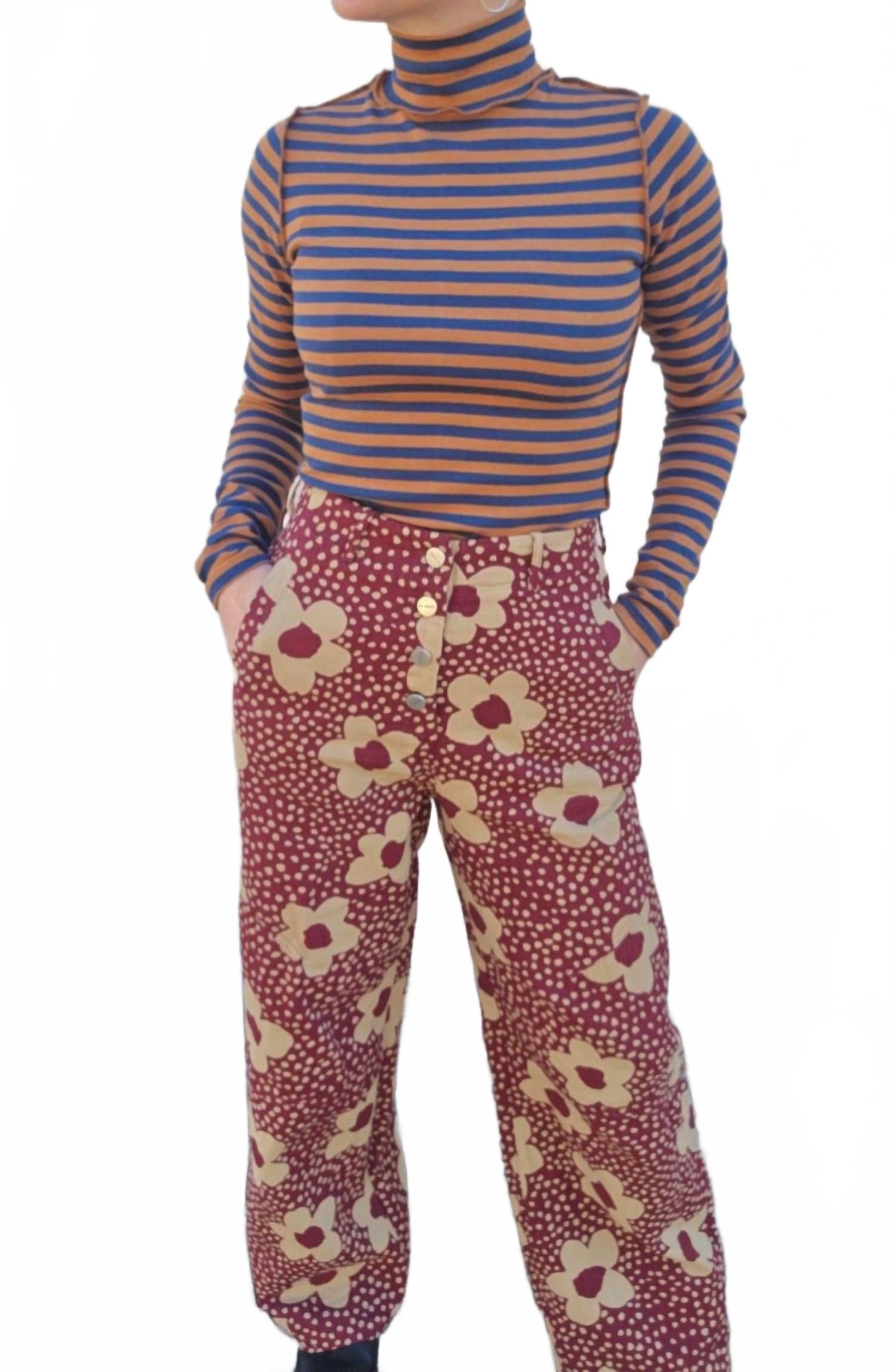 

&merci Брюки с цветочным принтом, бордового цвета