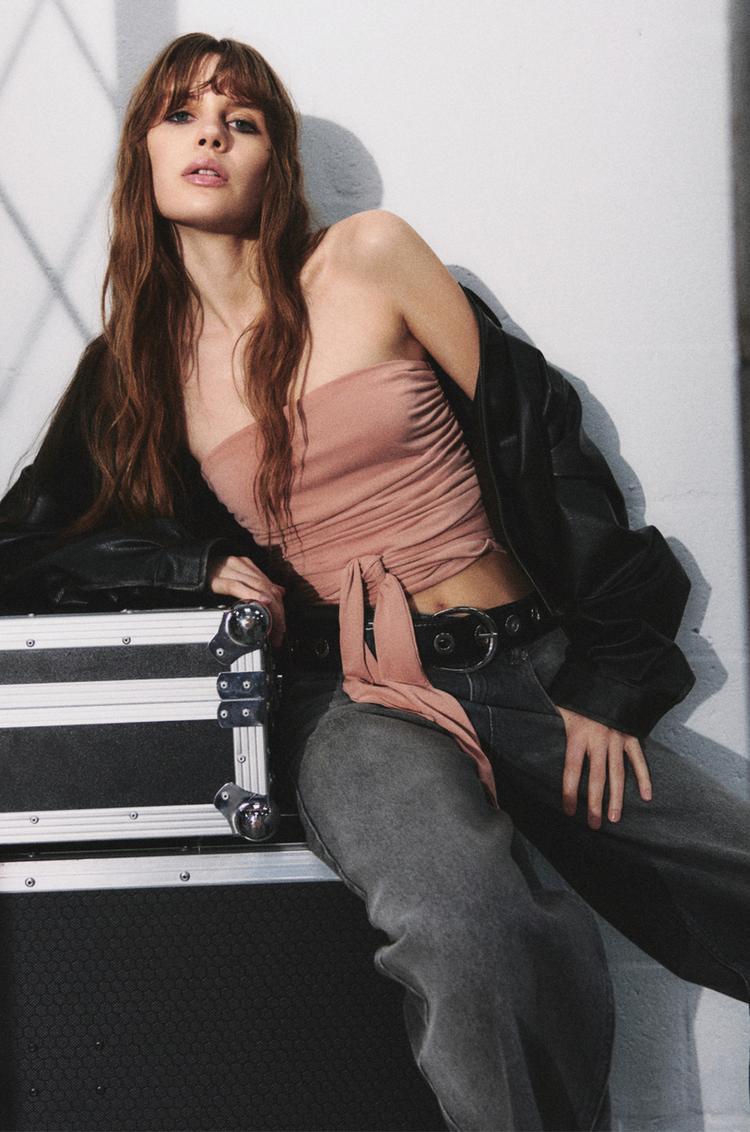 

Топ без бретелек с завязкой Pull And Bear, розовый