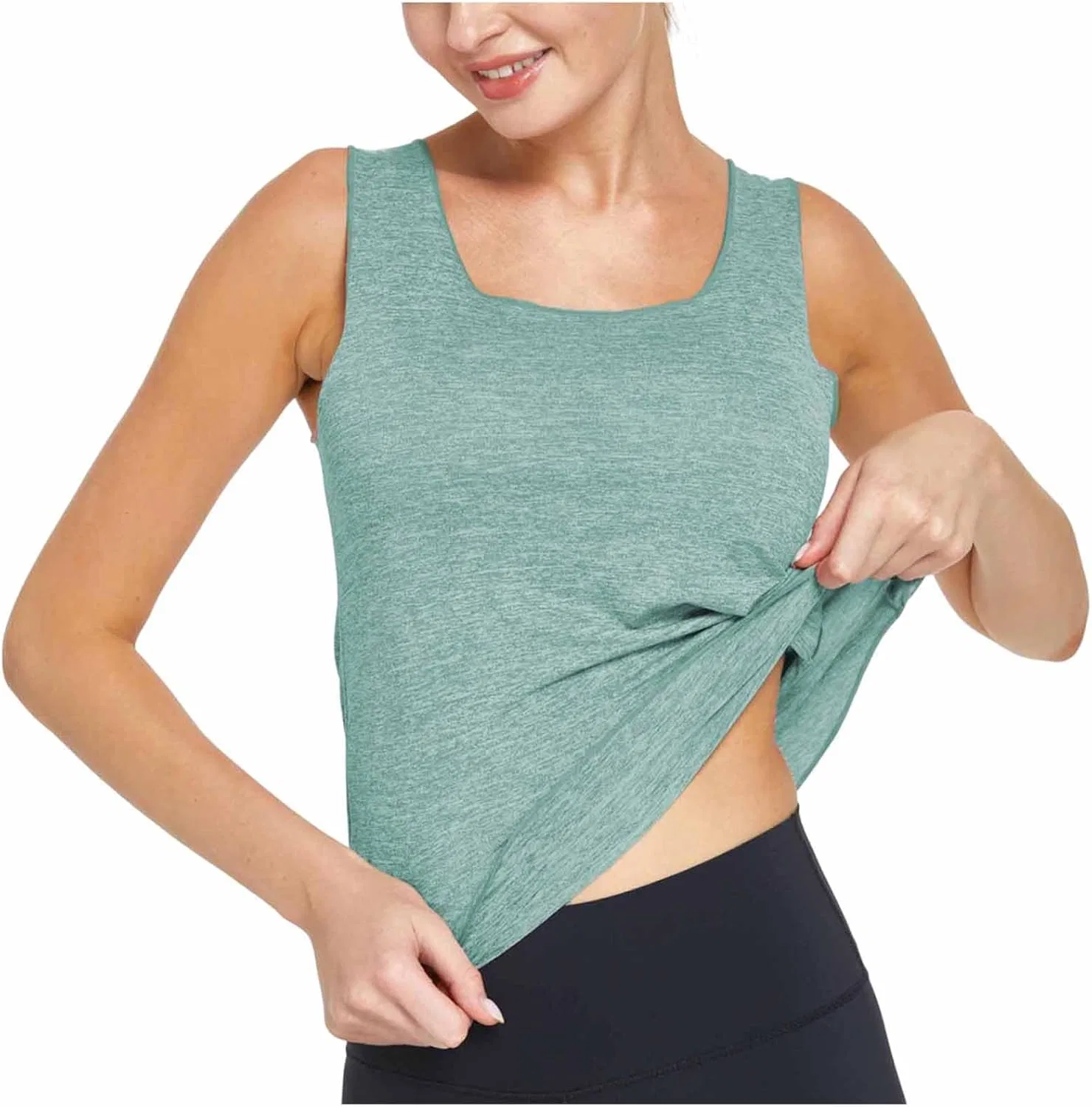 Топ для тренировок женский Square Neck Loose Fit, зеленый