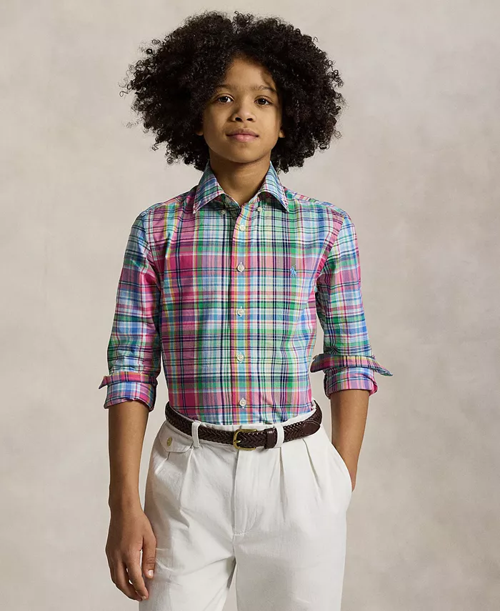 

Рубашка из хлопкового поплина в клетку для мальчиков Big Boys Polo Ralph Lauren, розовый