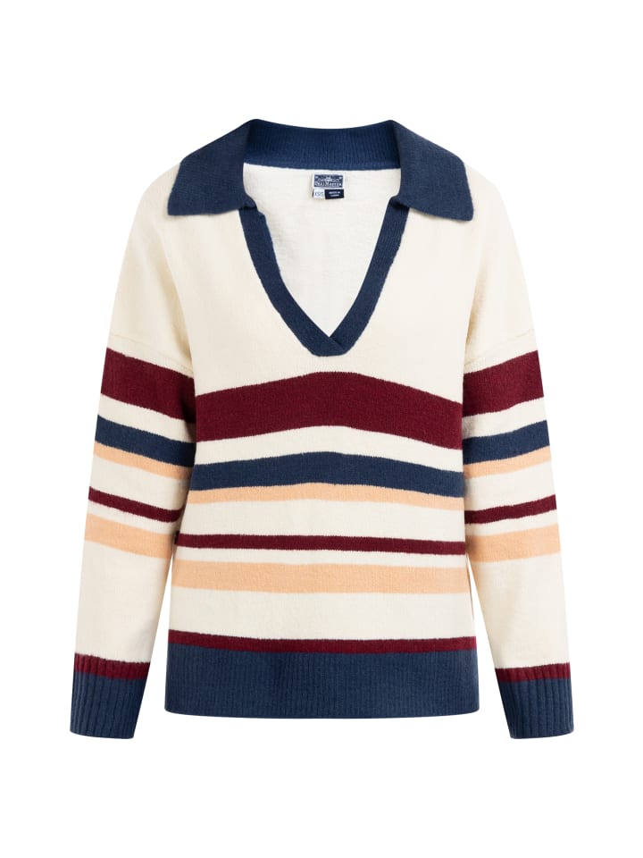 

Женский вязаный свитер в бежево-белых и разноцветных тонах DreiMaster Maritim