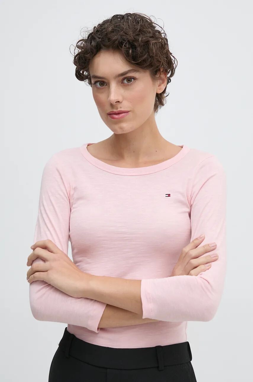 

Хлопковый топ Tommy Hilfiger с длинными рукавами, розовый