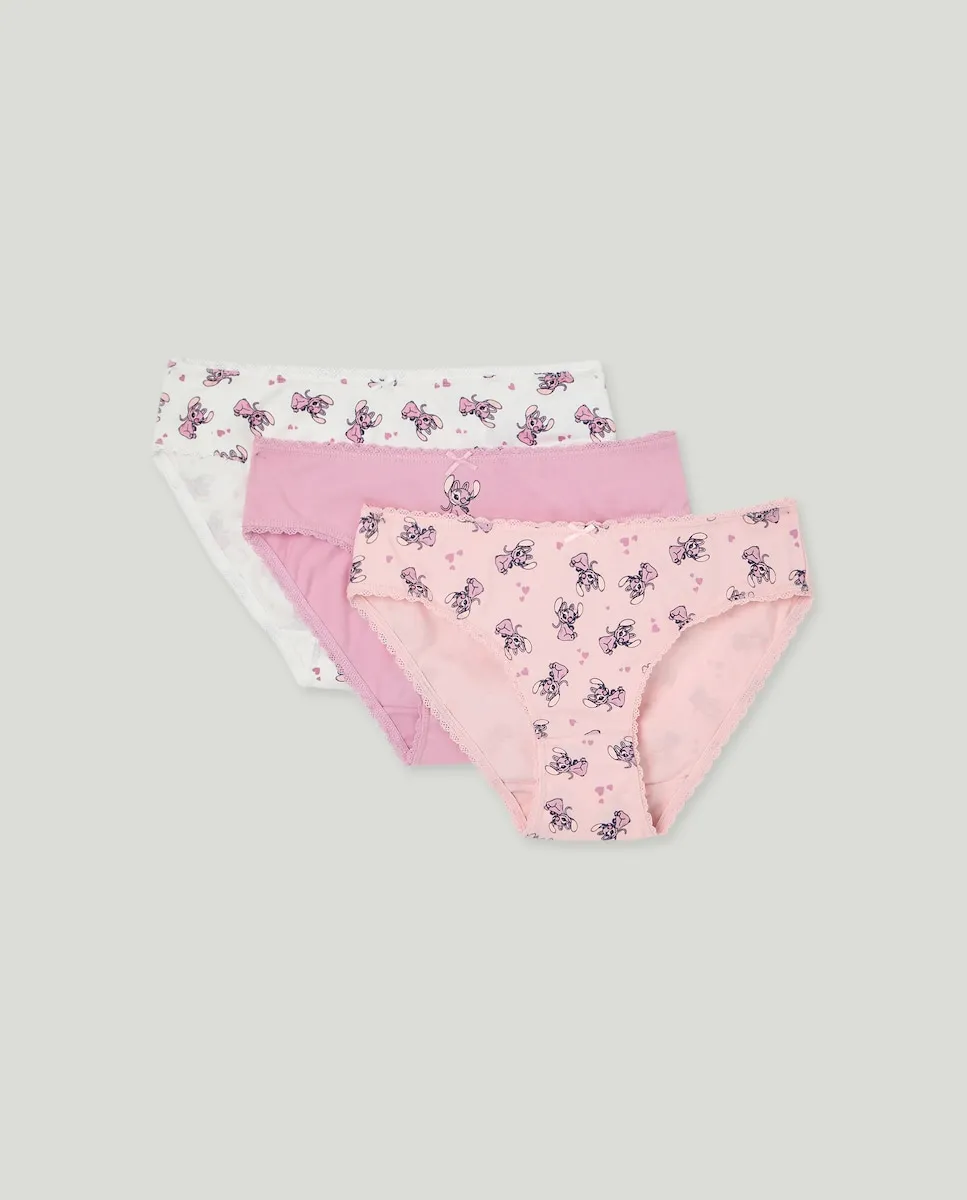 

Набор из трех трусиков для девочки с изображением Стич Cotton Juice, розовый