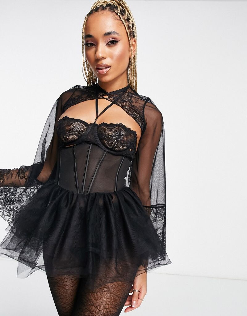 

Черная сетчатая корсетная пачка Hunkemoller