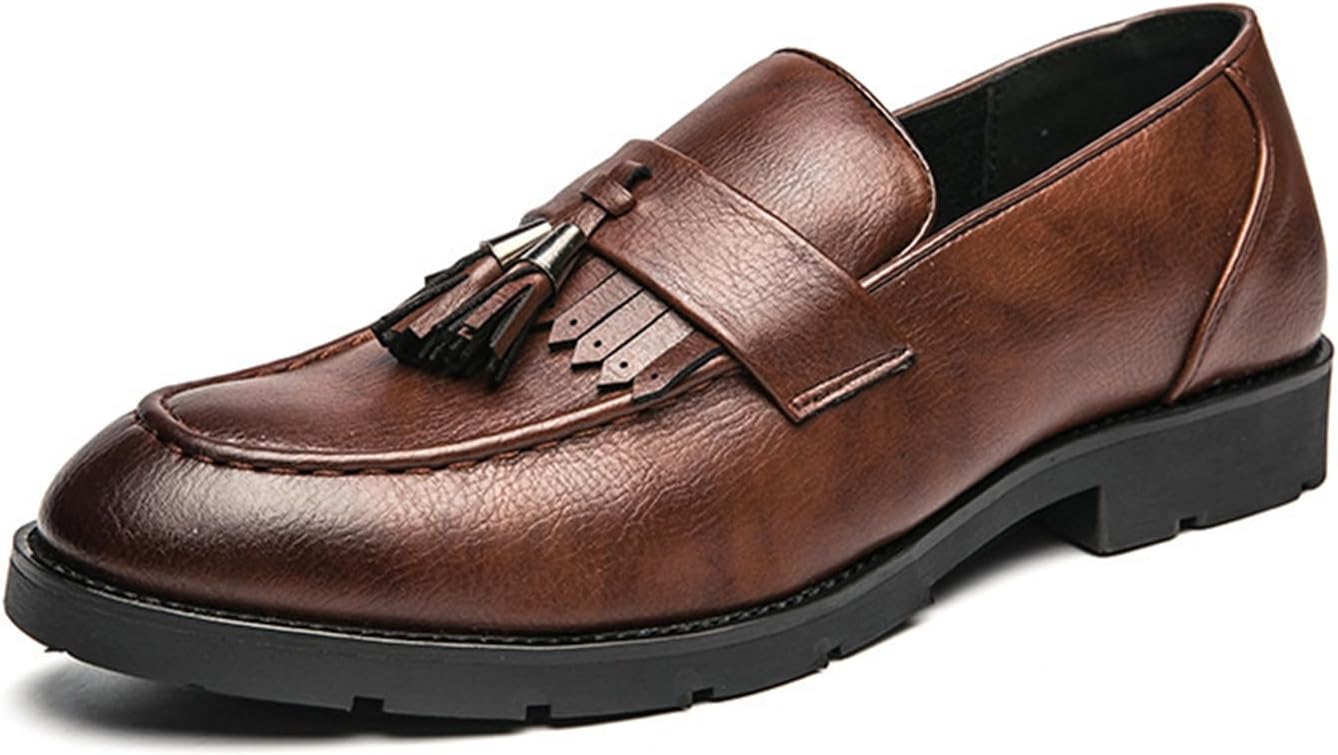 

Мужские лоферы с кисточками, низкий широкий каблук, удобные, дышащие кожаные деловые туфли типа 'пенни' для повседневной носки, работы и вождения Bzikbge, коричневый