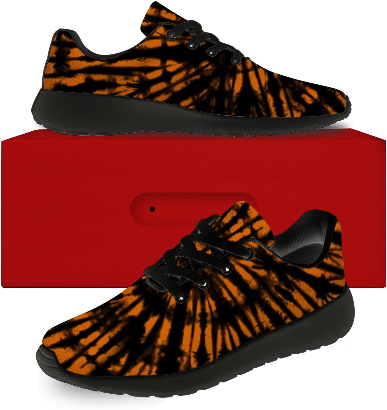 Кроссовки Horethy Tie Dye для женщин и мужчин, беговые кроссовки, женские и мужские прогулочные, теннисные кроссовки, удобные спортивные кроссовки для джоггинга, подарки, черный/оранжевый — фото 2