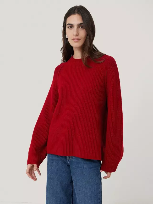 

Джемпер Jigsaw Fishermans Rib Merino Wool Oversized, красный