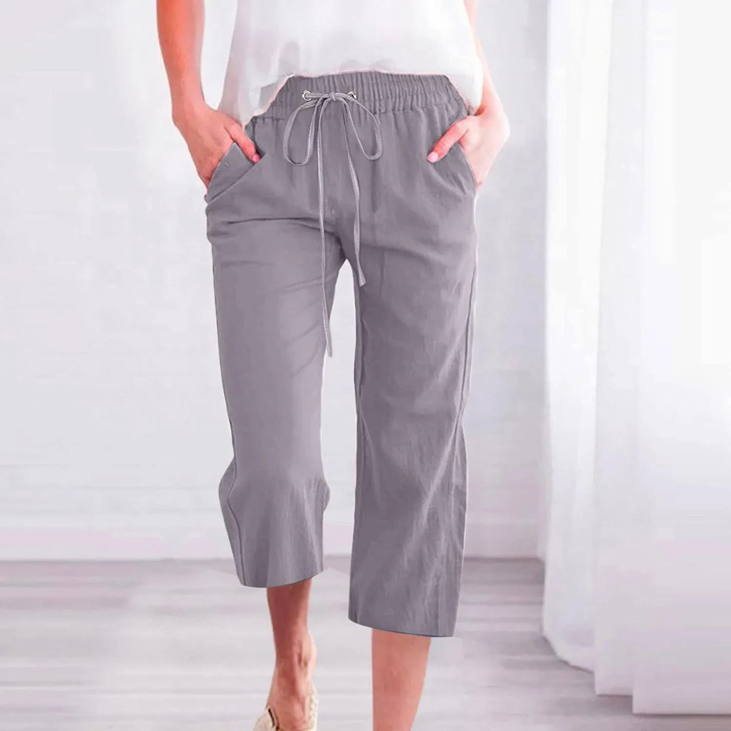 Леггинсы, высокая талия, Capri Pants, серый — фото 2