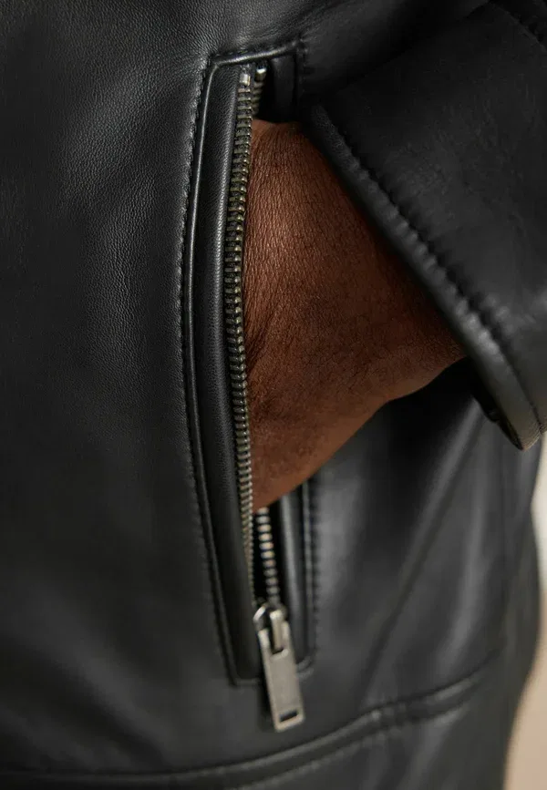 Куртка Regular fit signature funnel neck leather jacket Next, черный — фото 2