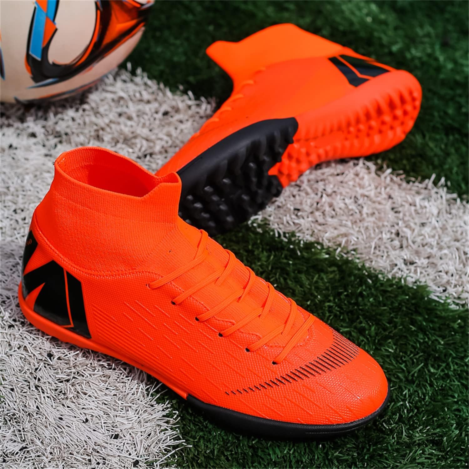 Кроссовки JOSKAA Unisex Soccer Skeak легкие, дышащие, не скользят и амортизируют, а The Youth high top Indoor Lawn Training Hard Bottom TF/AG, оранжевый — фото 3