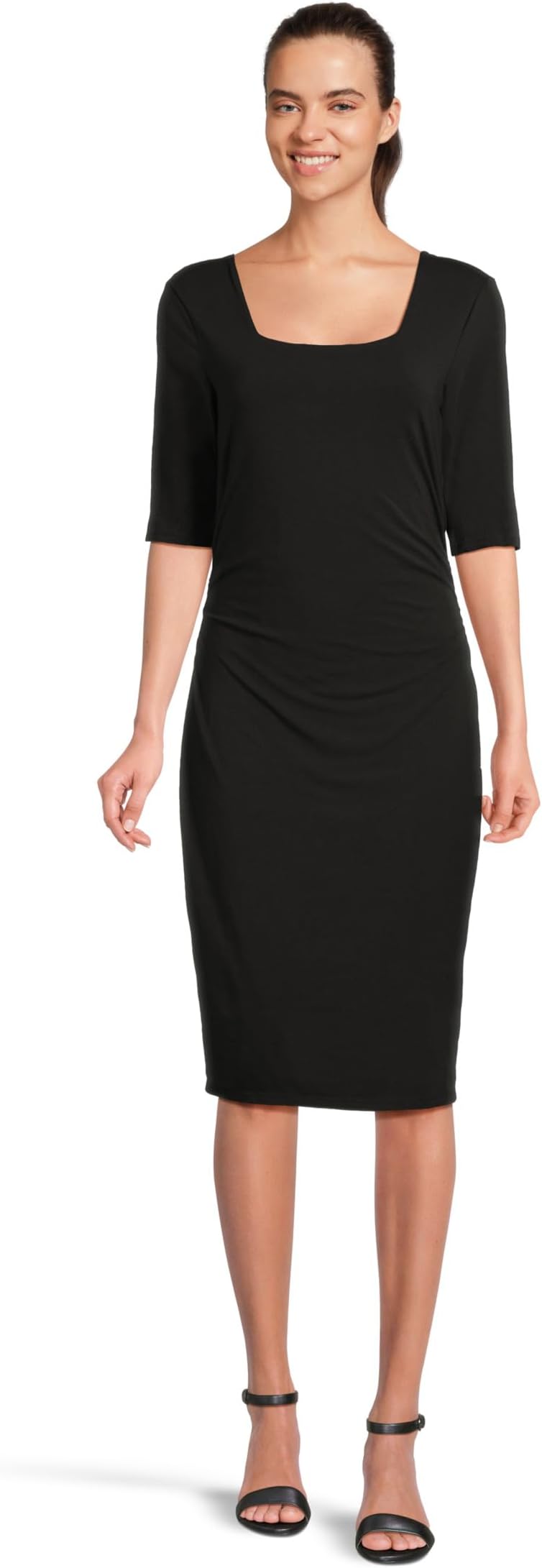 

Женское платье с рукавами до локтя и ниже колена, со сборками Mod-o-doc, Black