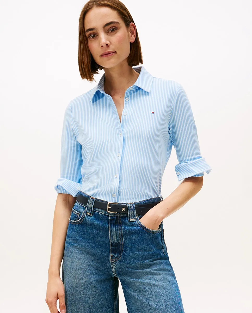 

Рубашка из пике с узким силуэтом Tommy Hilfiger, светло-голубой