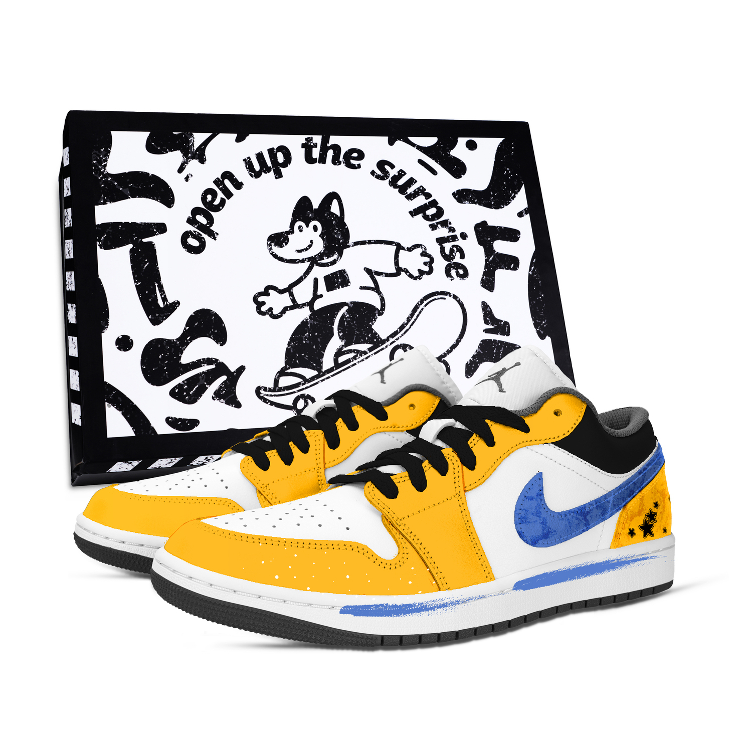 

Air 1 Stars Coated Abrasion Resistant Low top Vintage баскетбольные кроссовки Unisex Jordan, желтый/черный/синий