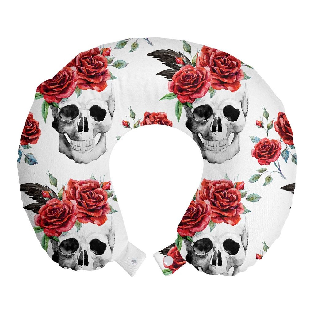 

ABAKUHAUS Rose Travel Pillow Подушка для шеи, акварель, готика, пенопластовые дорожные принадлежности для самолета и автомобиля, 30x30 см, ярко-красный, черный, зеленый