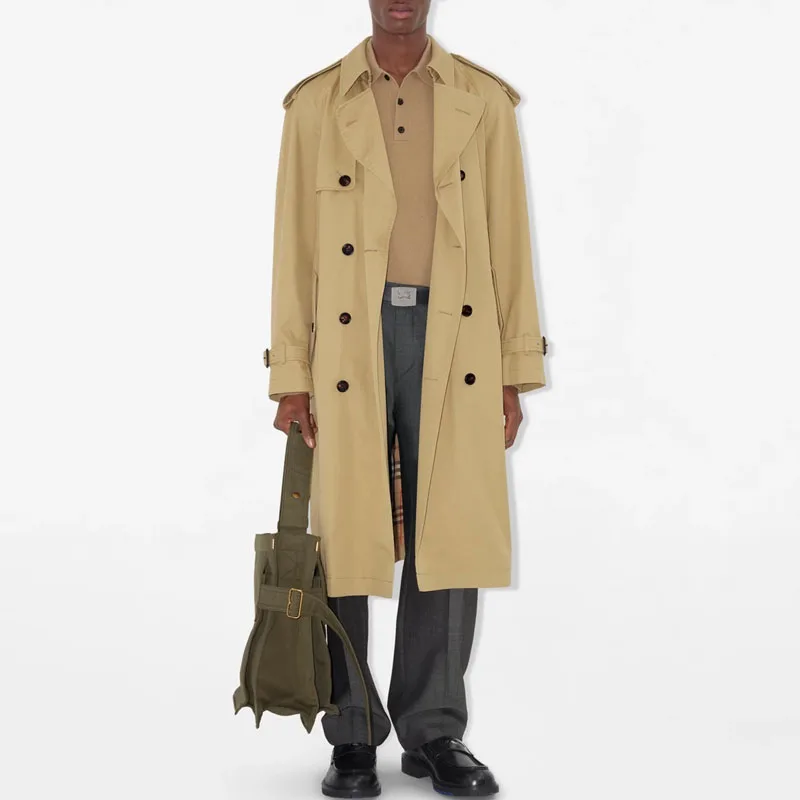 Тренч Burberry двубортный с поясом, коричневый — фото 4