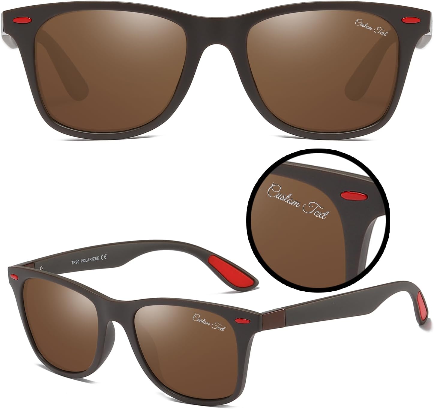 

Персонализированные поляризованные солнцезащитные очки для мужчин и женщин в оправе TR90 для вождения, рыбалки и спорта, рождественские подарки KOMVIOO, Coffee Frame/ Tan Lens