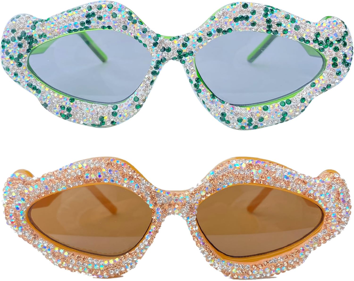 

Женские овальные солнцезащитные очки со стразами, 2024 год. Стильная нестандартная форма, кристально чистые бриллиантовые оправы, ювелирный дизайн. Женские очки mincl, 2pcs-green&brown