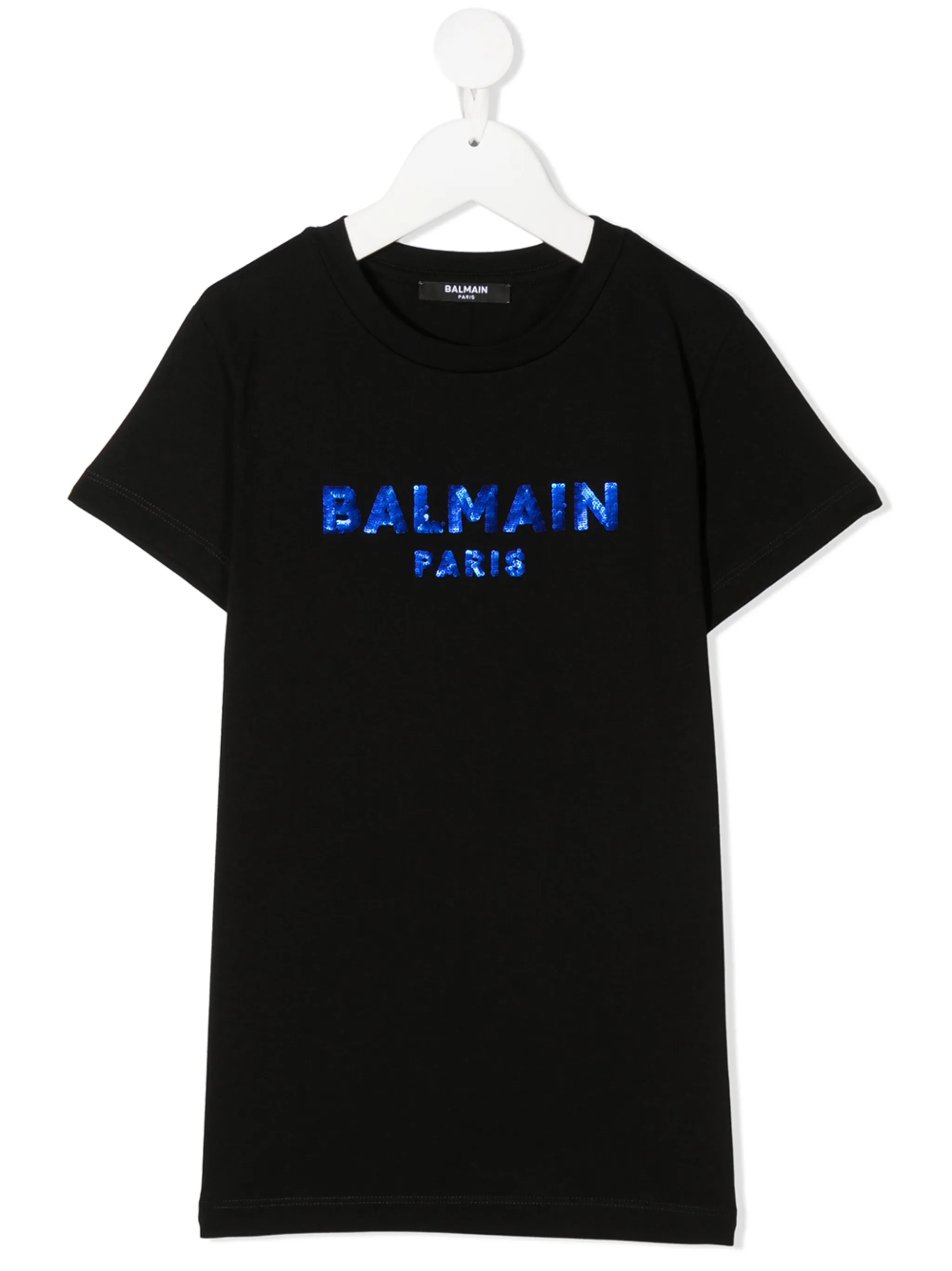 

Футболка с пайетками и круглым вырезом Balmain Kids, черный