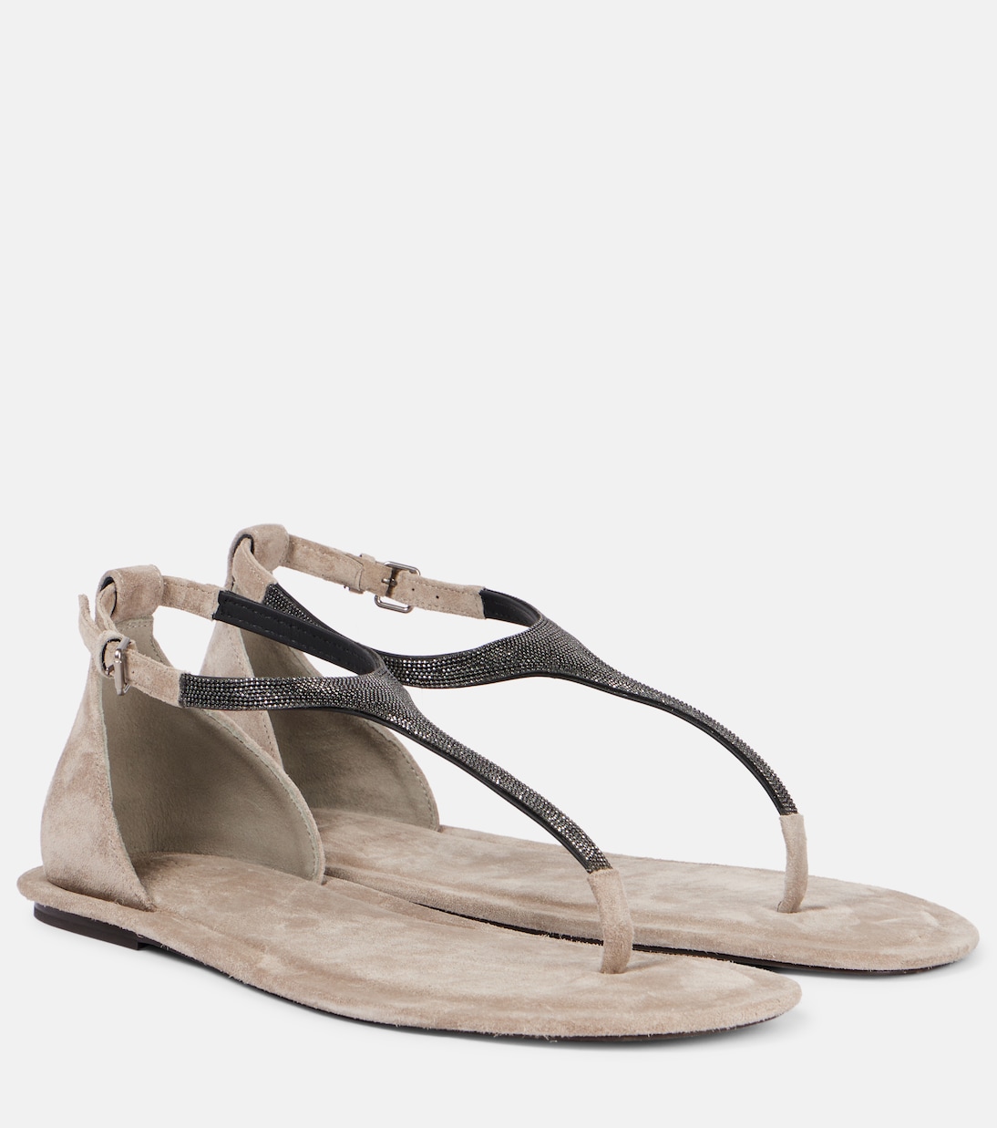 Сандалии-шлепки Monili из замши Brunello Cucinelli, Ice