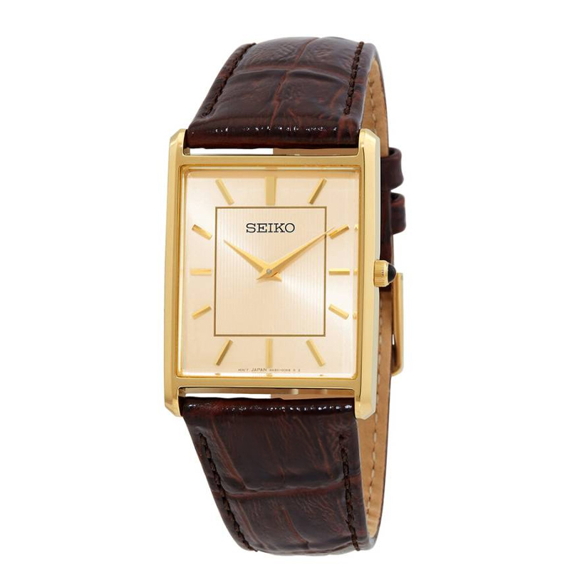 

SEIKO Часы Essentials Series Quartz Movement Leather Strap Watch 27mm Men's Watch Gold Dial, Gold Dial