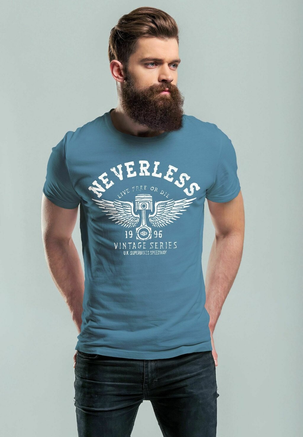 

Футболка с принтом BIKER MOTORRAD MOTORBLOCK ENGINE FLÜGEL WINGS SLI Neverless, синий