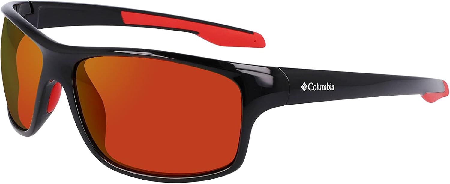 

Columbia мужские Burr прямоугольные солнцезащитные очки, Shiny Black & Red/Orange Revo