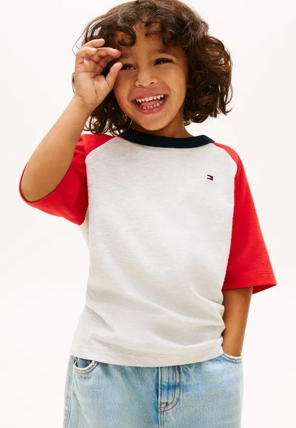Футболка с круглым вырезом и цветными блоками, с принтом Tommy Hilfiger, Light Grey Heather