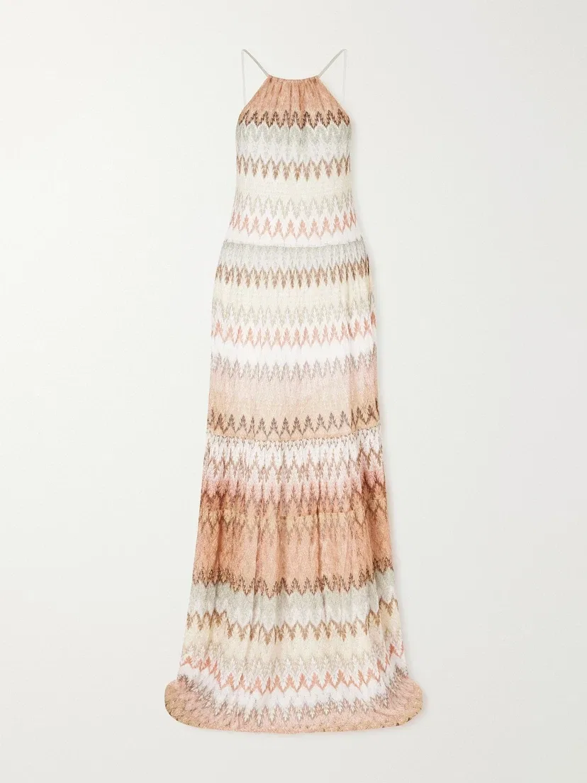 Макси-платье из меланжевого трикотажа в полоску Missoni, мультицвет