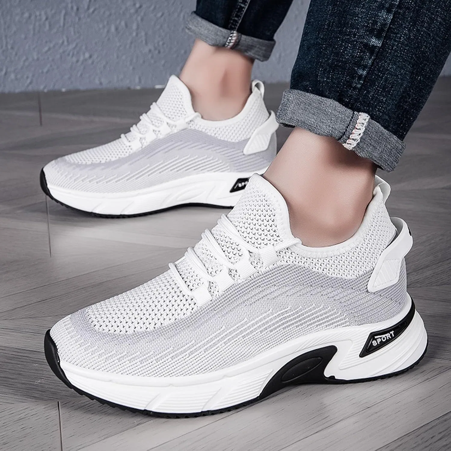 Generisch 2026-Кроссовки mit größerer Größe, modisch, einfarbig, Mesh, atmungsaktiv, sportlich, Laufschuhe, lässig, bequem, Wanderschuhe, Weiß — фото 3