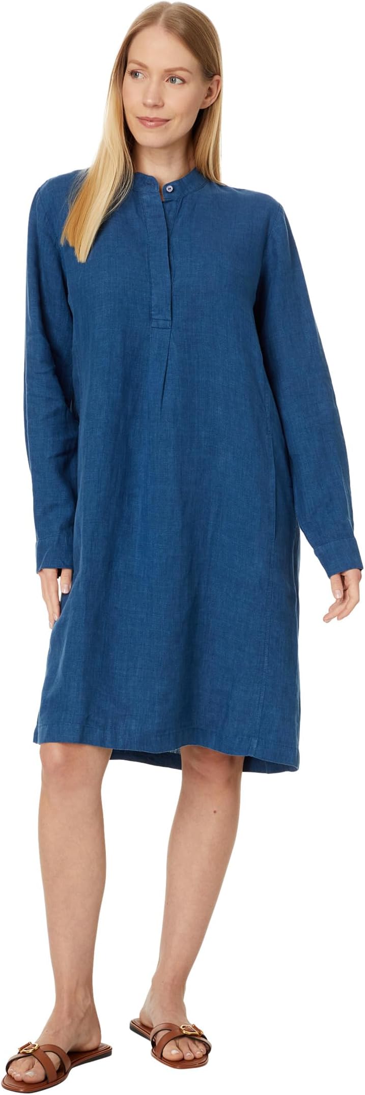 

Платье Eileen Fisher Mandarin Collar Knee Length Dress, цвет Atlantis