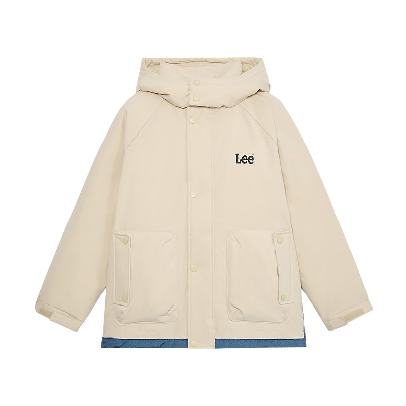 

Детская пуховая куртка с капюшоном, несъемный, утолщенный капюшон Lee, хаки