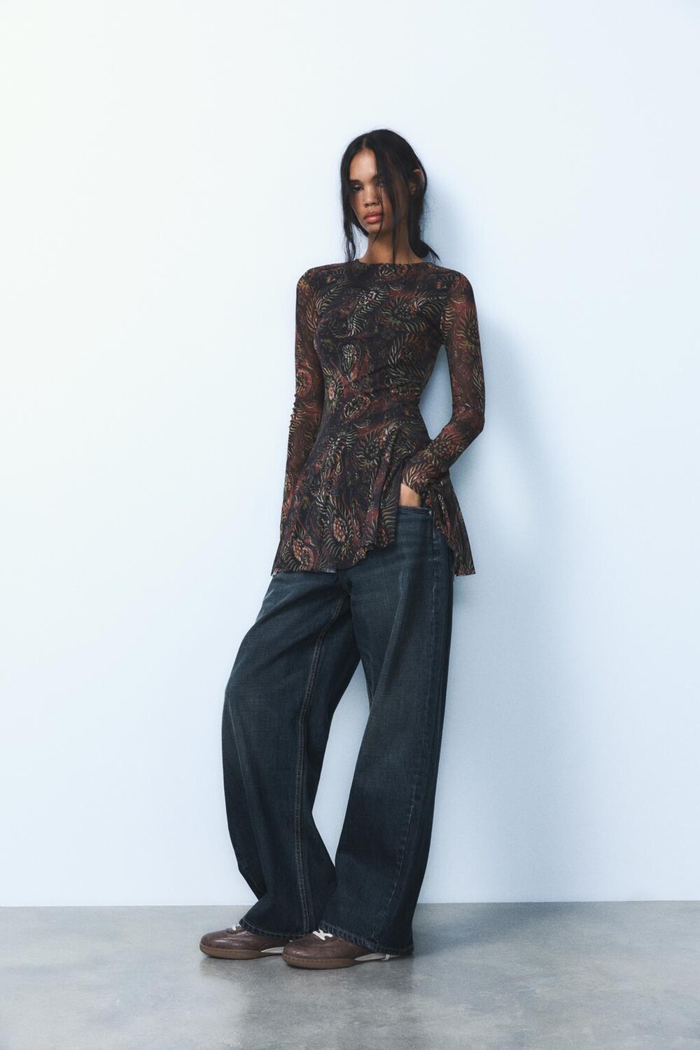

Платье из тюля с принтом ZARA, темно-бордовый
