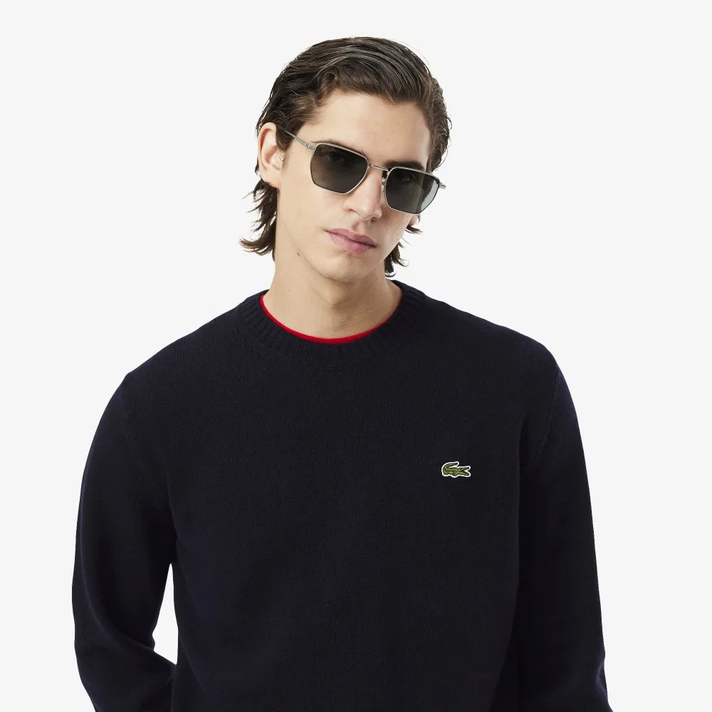 Мужской тёмно-синий кашемировый свитер с круглым вырезом от Lacoste — фото 2