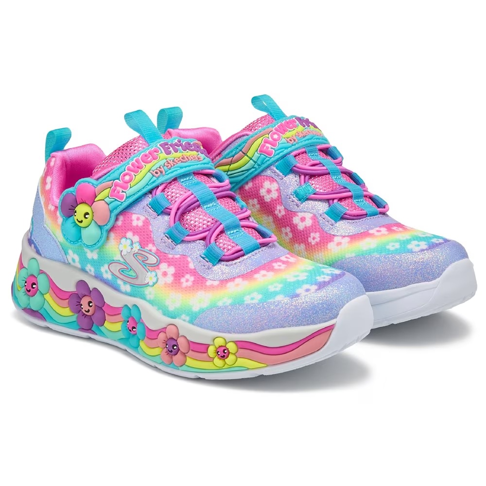 

Детские кроссовки с подсветкой и цветочным узором Skechers для малышей и подростков, blue multi