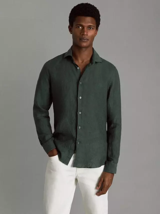 

Рубашка Reiss Ruban Regular Fit Linen, темно-зеленый