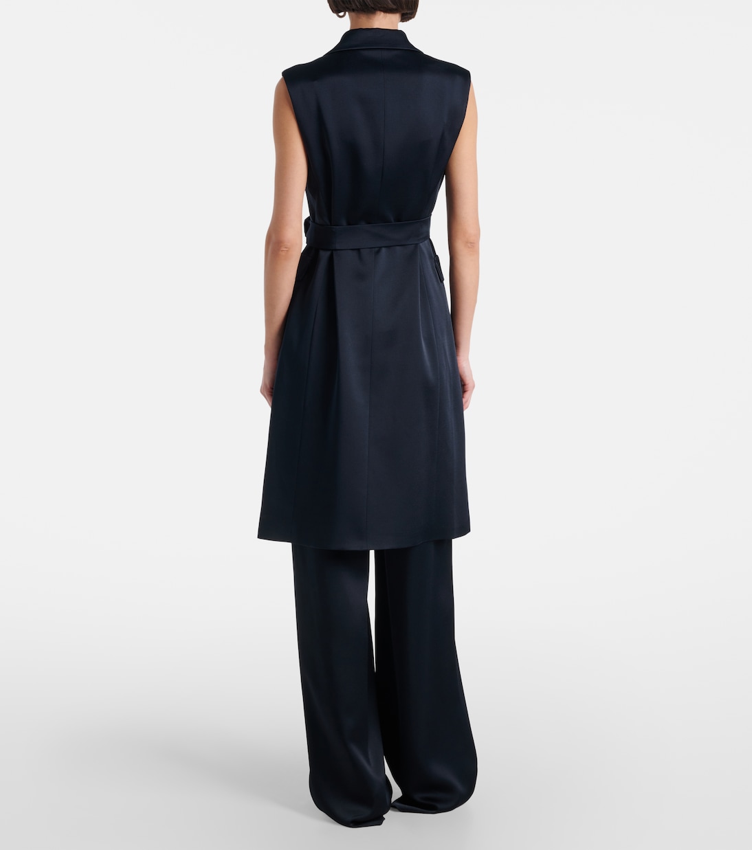 Атласный жакет с поясом из афганского атласа Max Mara, Blu Notte — фото 3