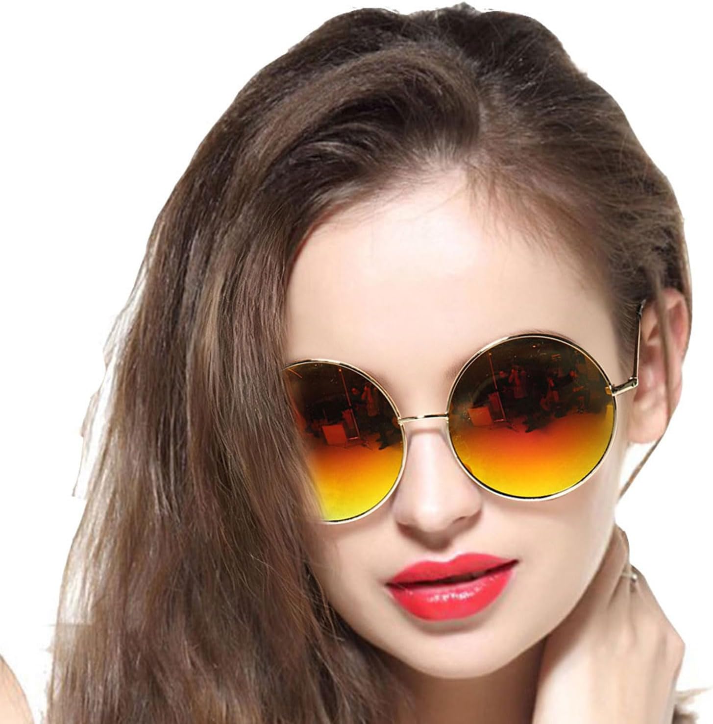 

Круглые солнцезащитные очки для женщин и мужчин, классические, увеличенного размера, с зеркальными линзами, в стиле хиппи, поляризованные, с металлической оправой GEELOOK, Orange