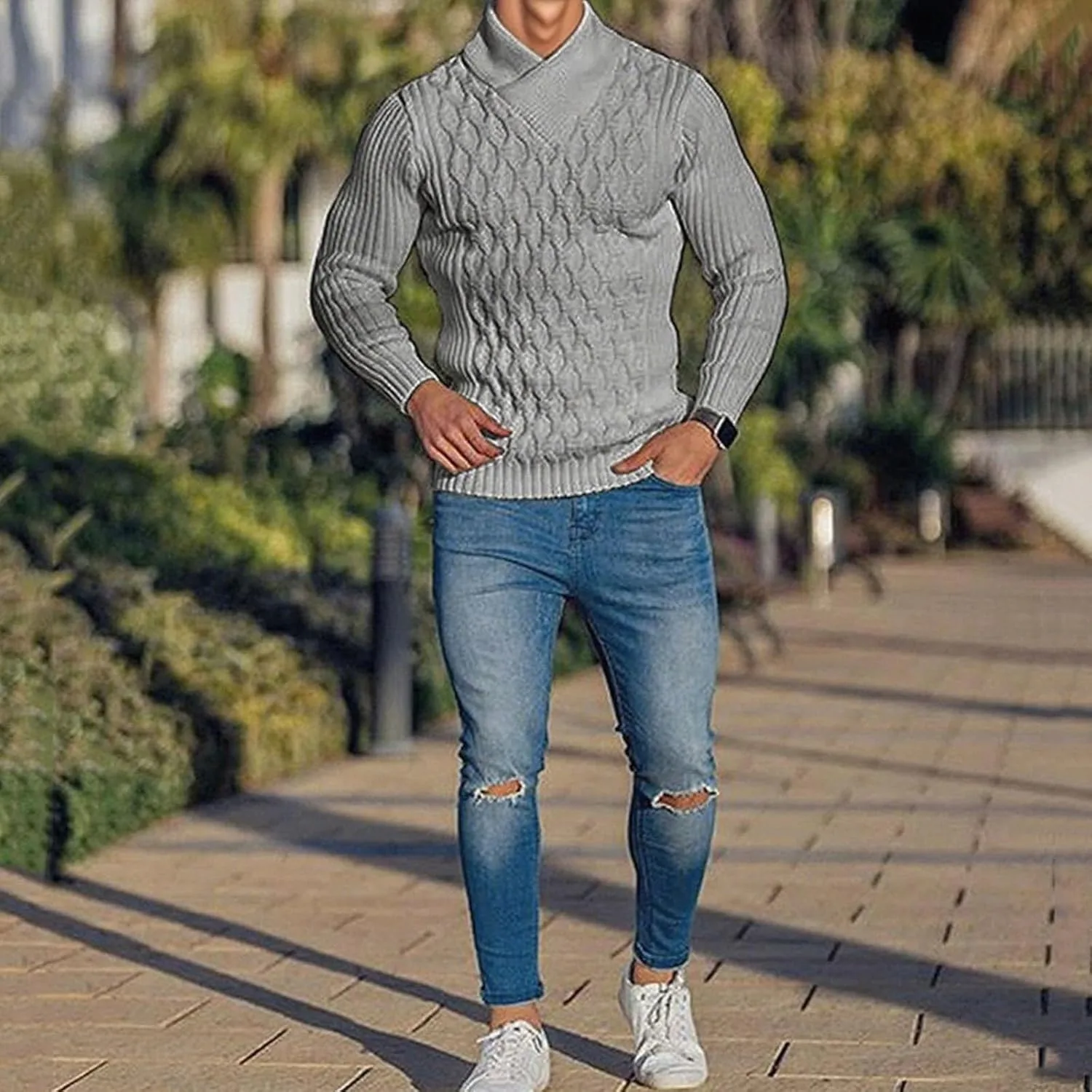 Мужской свитер с узором diamond knit, легкий — фото 3
