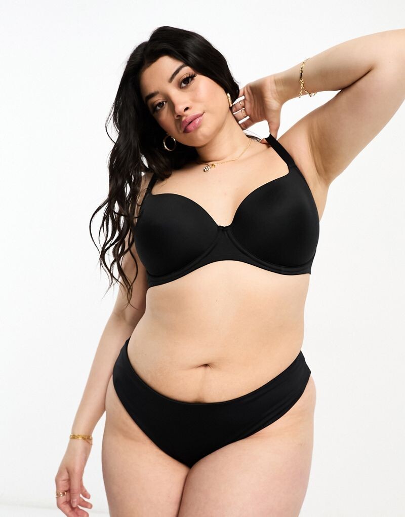 

Черный бюстгальтер-футболка из микрофибры ASOS DESIGN Curve
