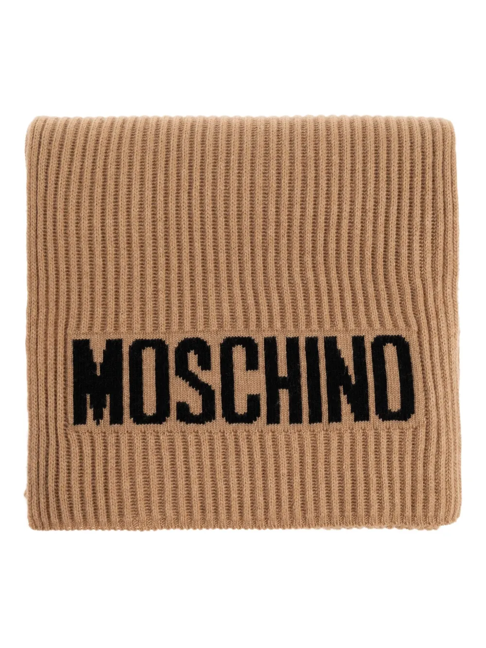 

Шарф в рубчик с логотипом Moschino, коричневый